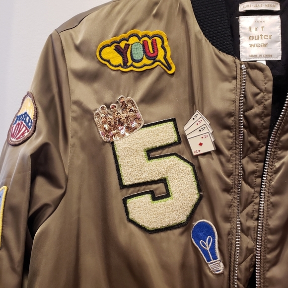 Zara Patchwork Utility Zipper Olive Jacket - S - Picture 4 of 11